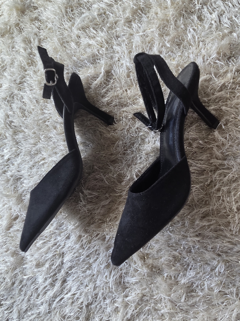Black Pointed Ankle Strap Heels 7